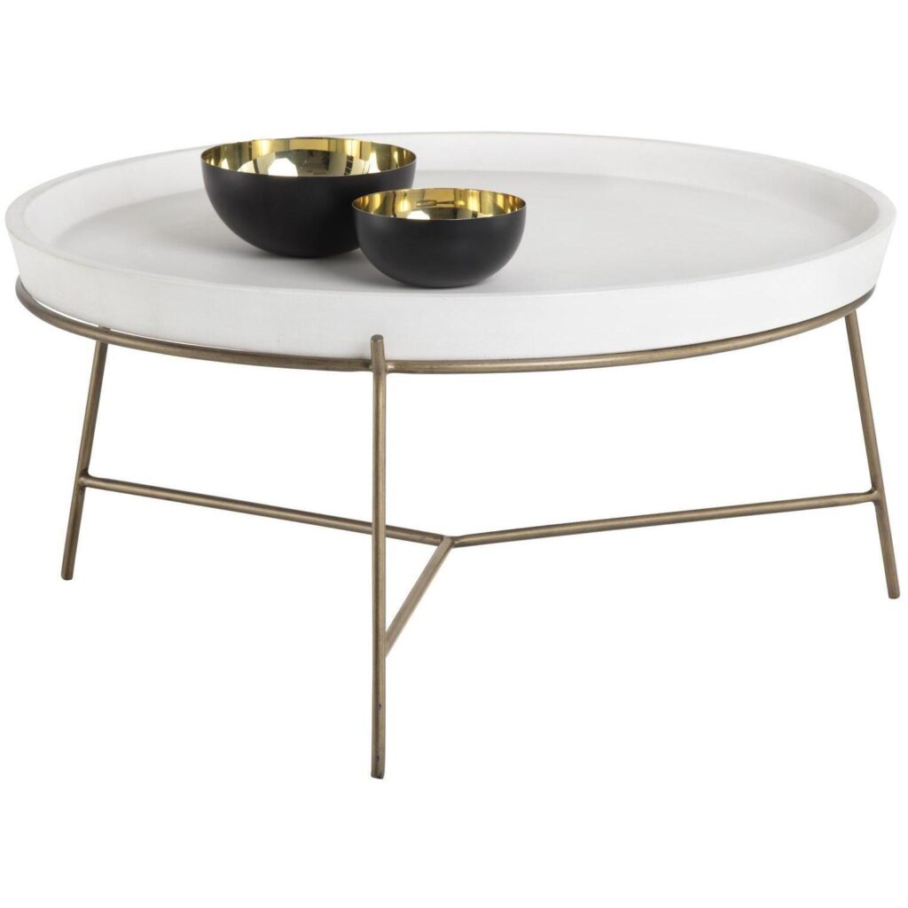 Remy Coffee Table - Antique Brass - White