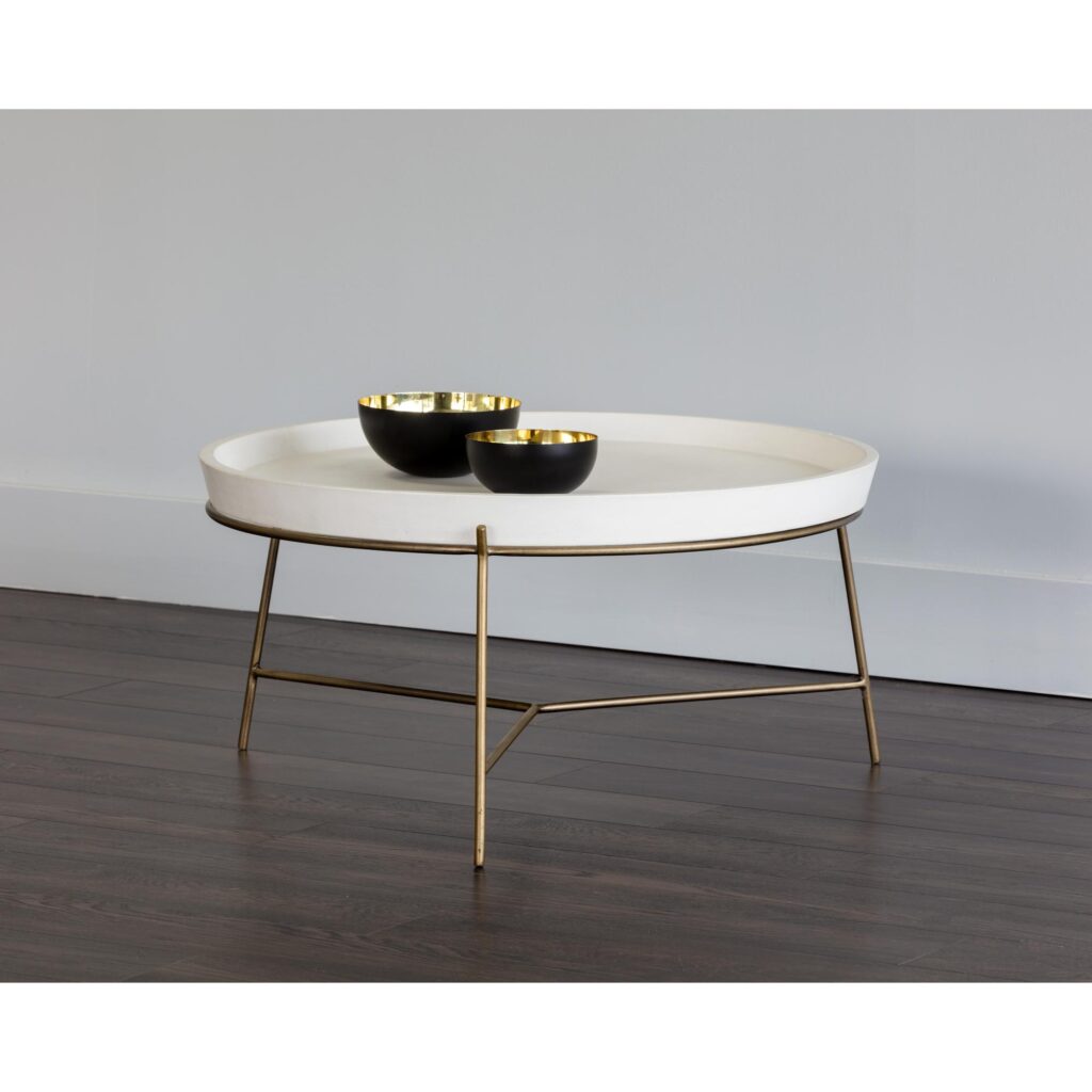 Remy Coffee Table - Antique Brass - White - Image 3