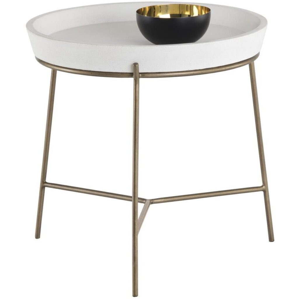 Remy End Table - Antique Brass - White