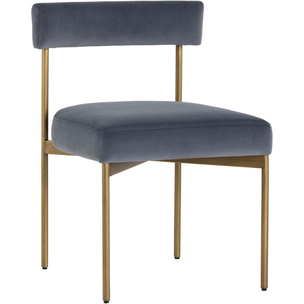 Seneca Dining Chair - Antique Brass - Velvet Slate