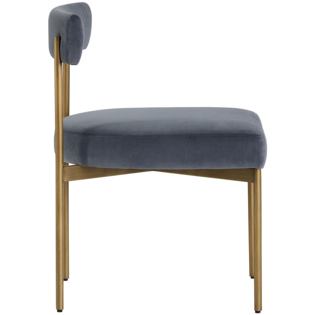 Seneca Dining Chair - Antique Brass - Velvet Slate - Image 2