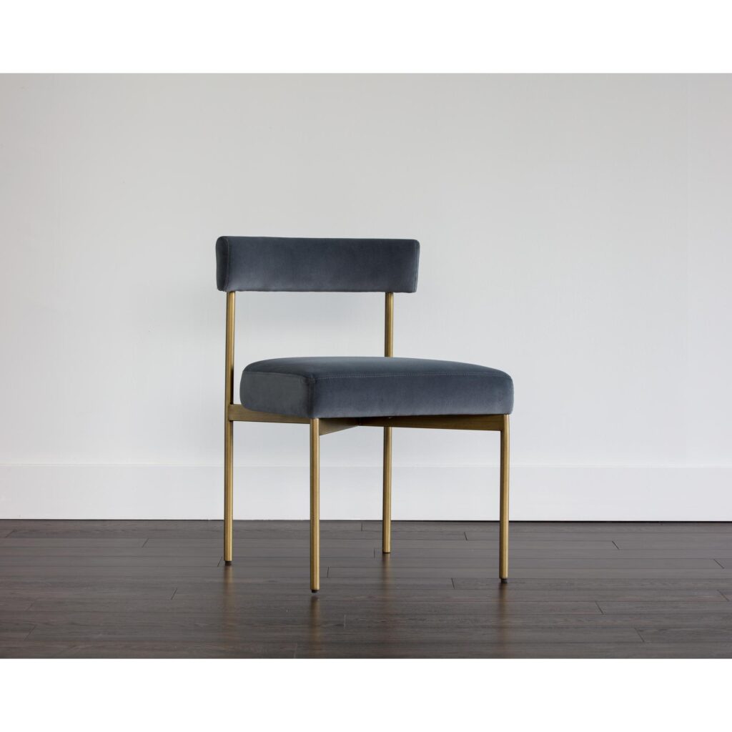 Seneca Dining Chair - Antique Brass - Velvet Slate - Image 4