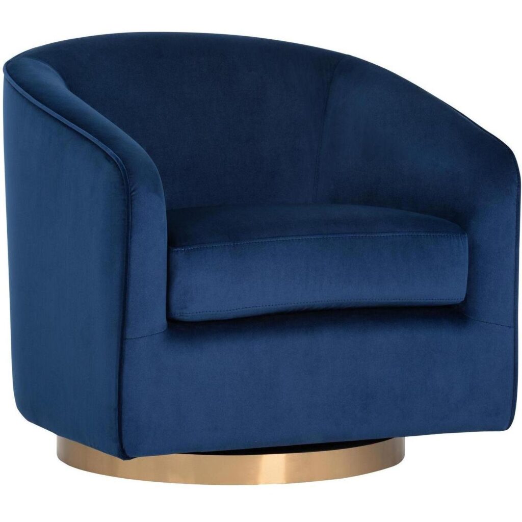 Hazel Swivel Lounge Chair - Gold - Navy Blue Sky