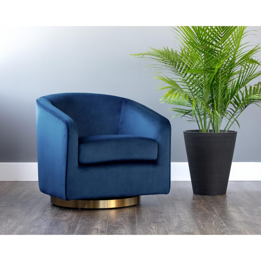 Hazel Swivel Lounge Chair - Gold - Navy Blue Sky - Image 5