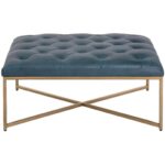 Endall Ottoman - Antique Brass - Vintage Peacock Leather 5 Endall Ottoman - Antique Brass - Vintage Peacock Leather 104086 104086 ENDALL SQUARE COFFEE TABLE OTTOMAN ANTIQUE BRASS VINTAGE PEACOCK LEATHER 1