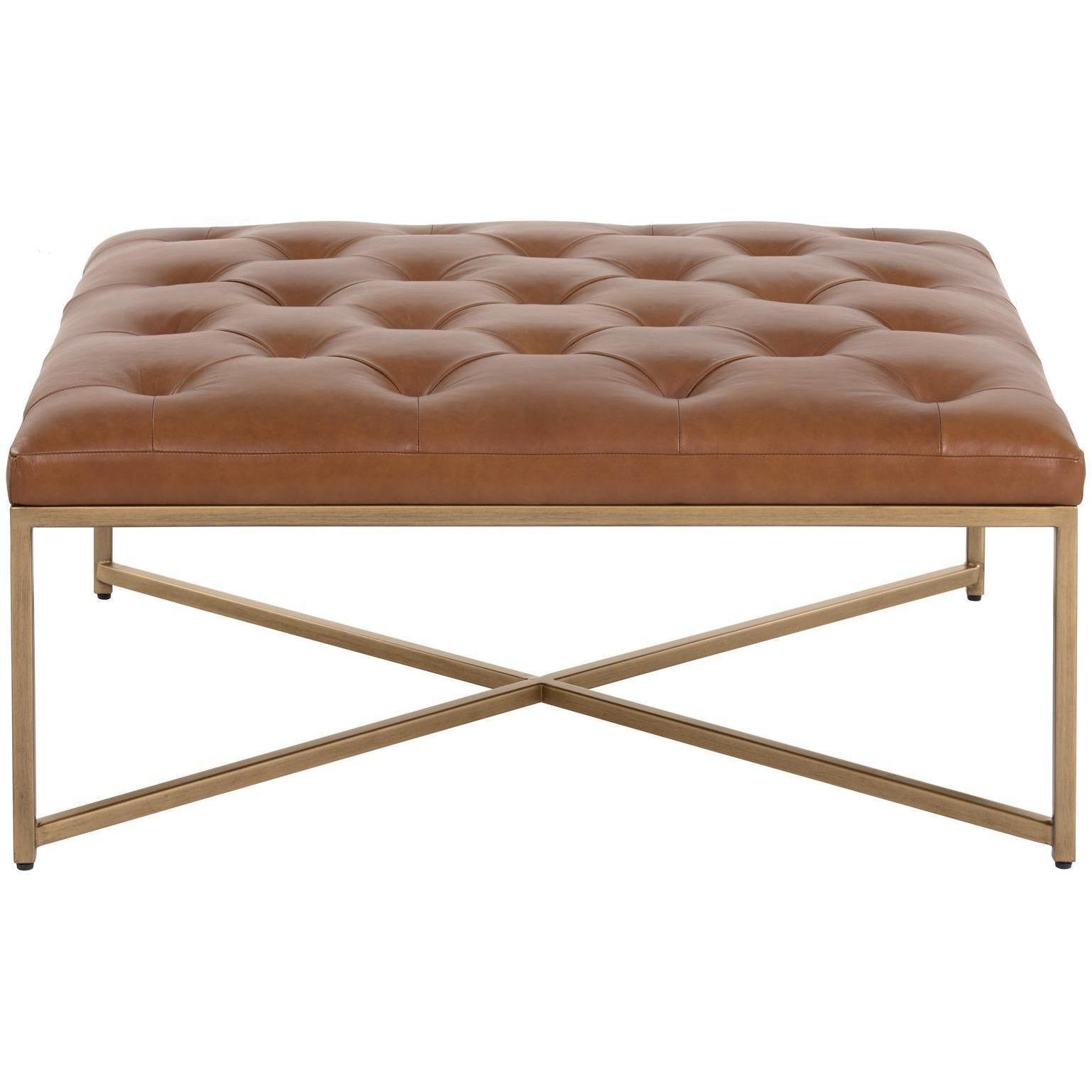 Endall Ottoman - Antique Brass - Vintage Camel Leather 2 Endall Ottoman - Antique Brass - Vintage Camel Leather - Image 2