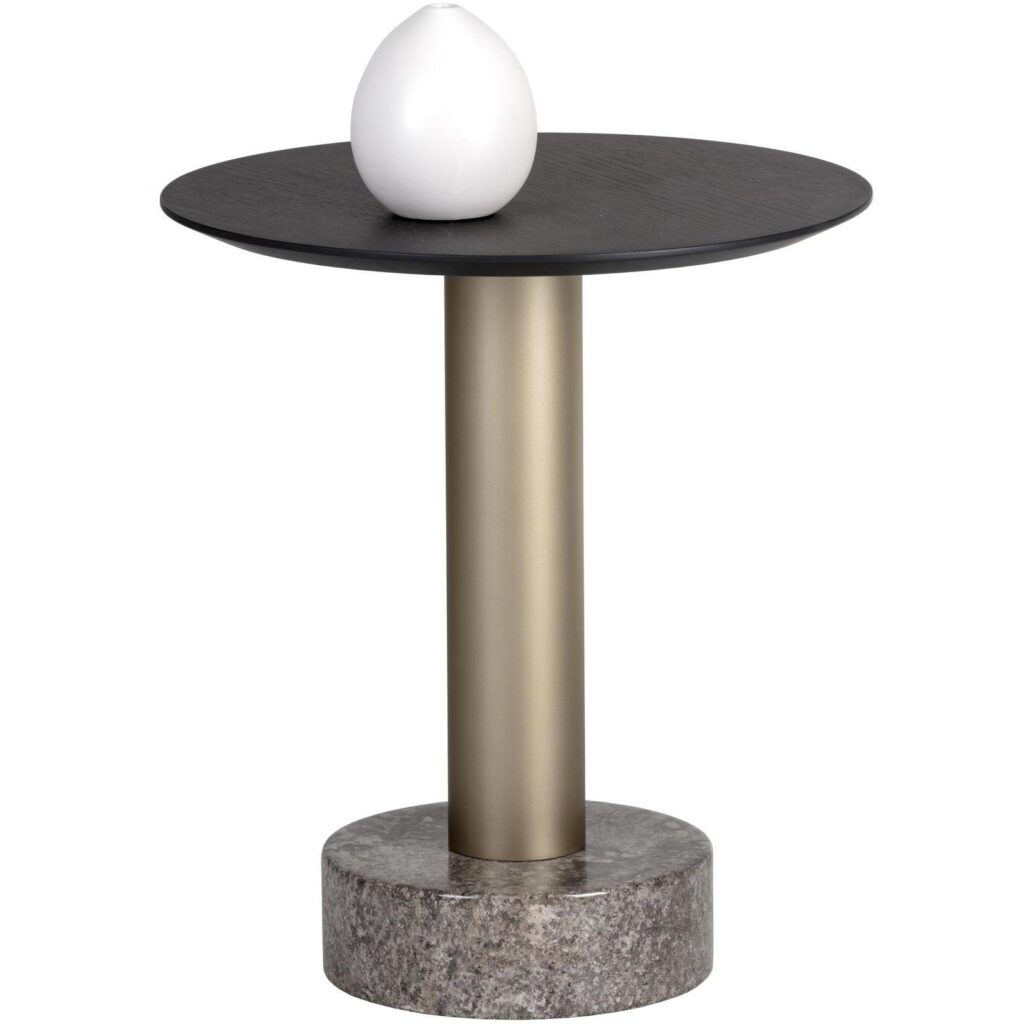 Monaco End Table - Gold - Grey Marble / Charcoal Grey