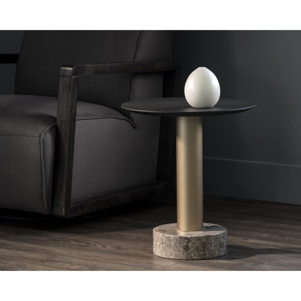 Monaco End Table - Gold - Grey Marble / Charcoal Grey - Image 3