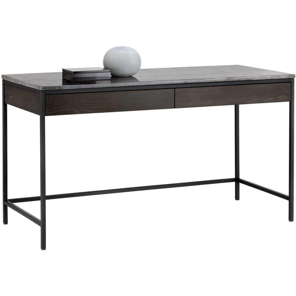 Stamos Desk - Black - Grey Marble / Charcoal Grey