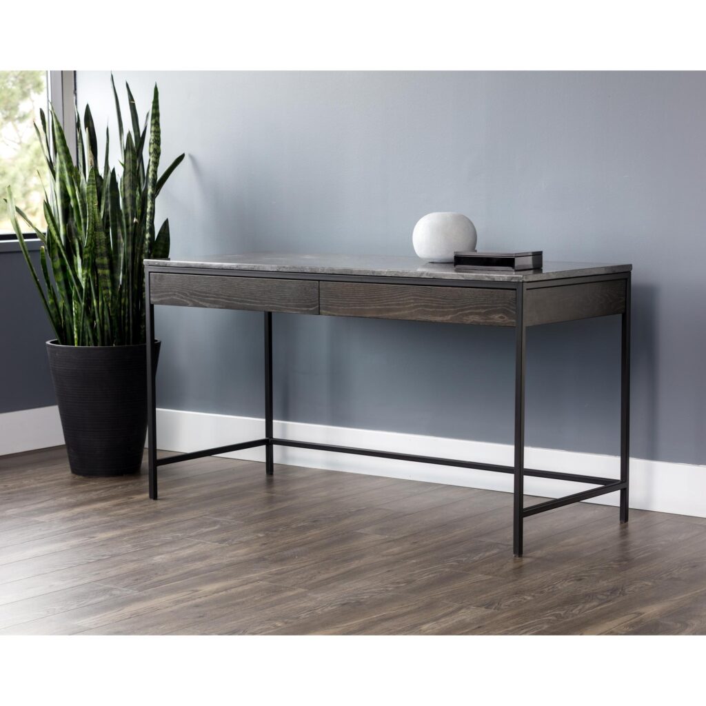 Stamos Desk - Black - Grey Marble / Charcoal Grey - Image 4