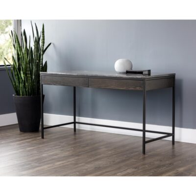 Stamos Desk - Black - Grey Marble / Charcoal Grey 104634 104634 STAMOS DESK BLACK LIGHT GREY MARBLE CHARCOAL GREY 5