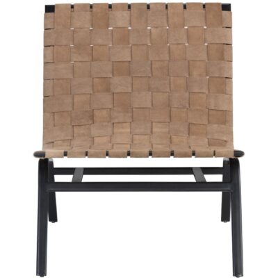 Omari Lounge Chair - Suede Light Tan Leather 105033 105033 OMARI LEATHER WEAVE CHAIR BLACK TAN 1