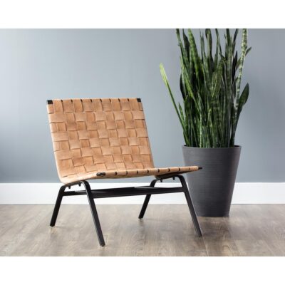 Omari Lounge Chair - Suede Light Tan Leather 105033 105033 OMARI LEATHER WEAVE CHAIR BLACK TAN 5