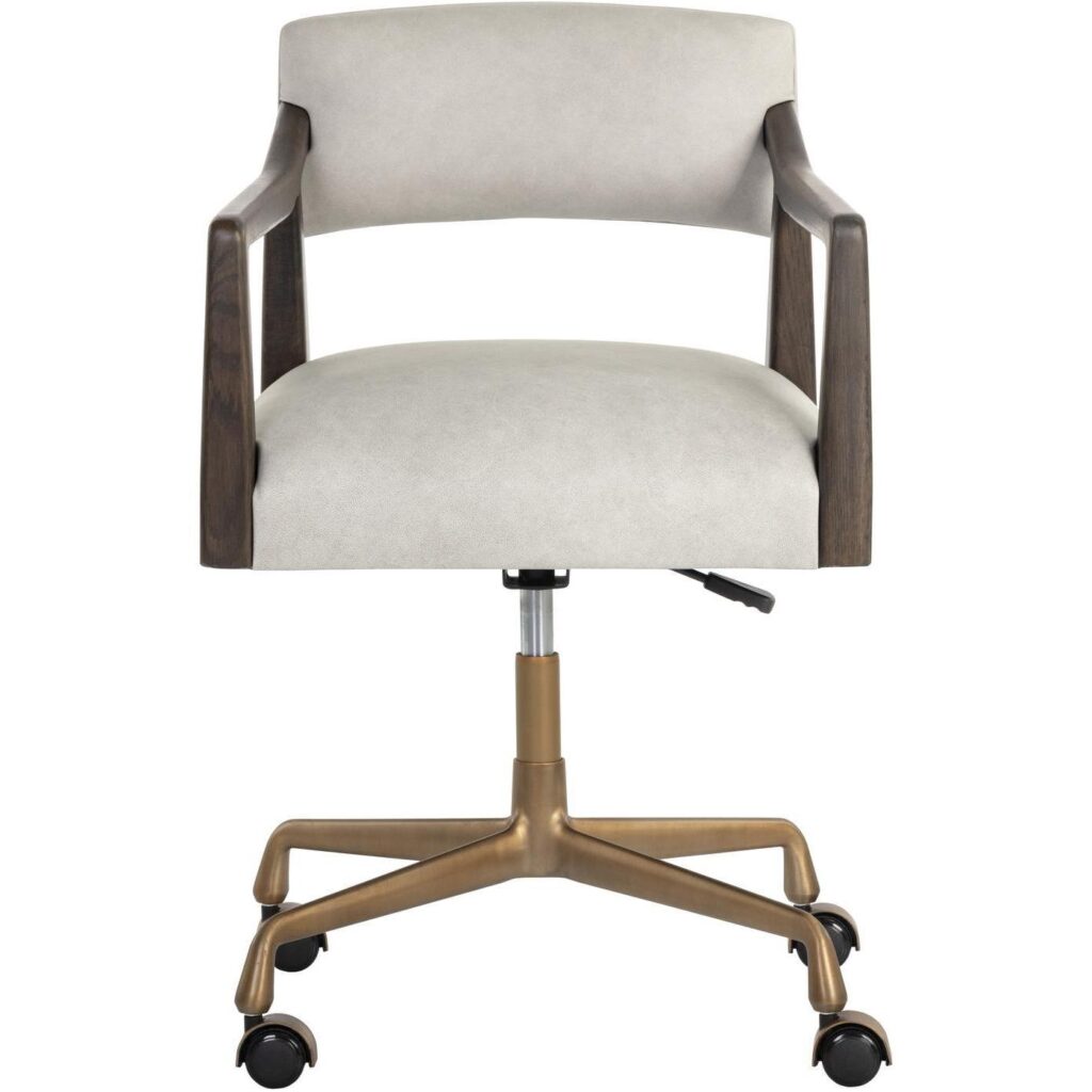 Keagan Office Chair - Saloon Light Grey Leather - Image 2