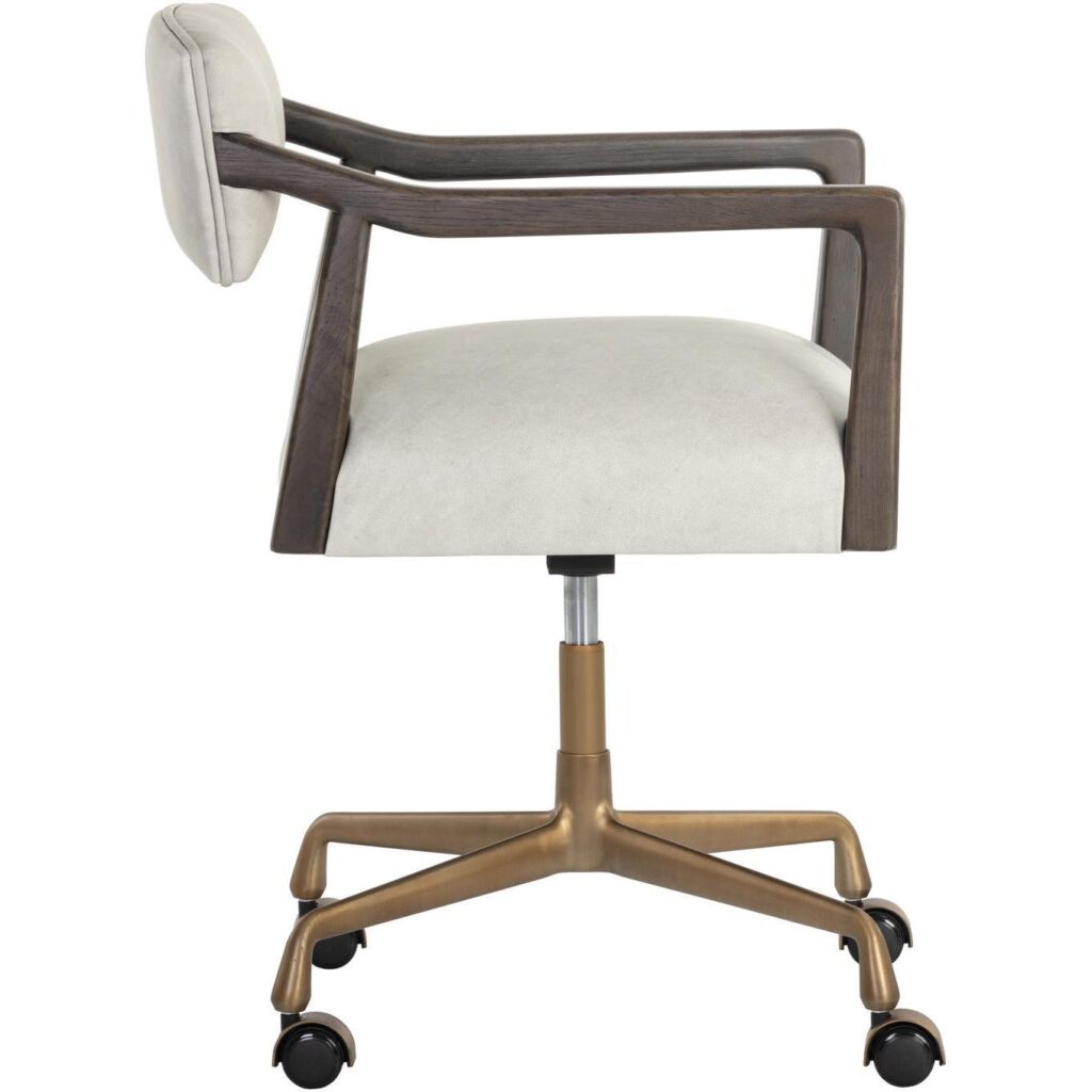 Keagan Office Chair - Saloon Light Grey Leather - Image 3