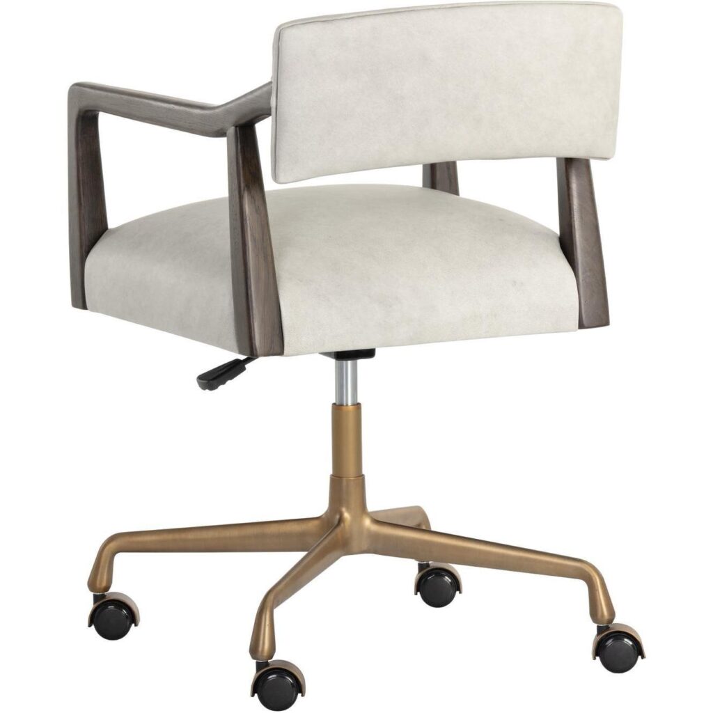 Keagan Office Chair - Saloon Light Grey Leather - Image 4