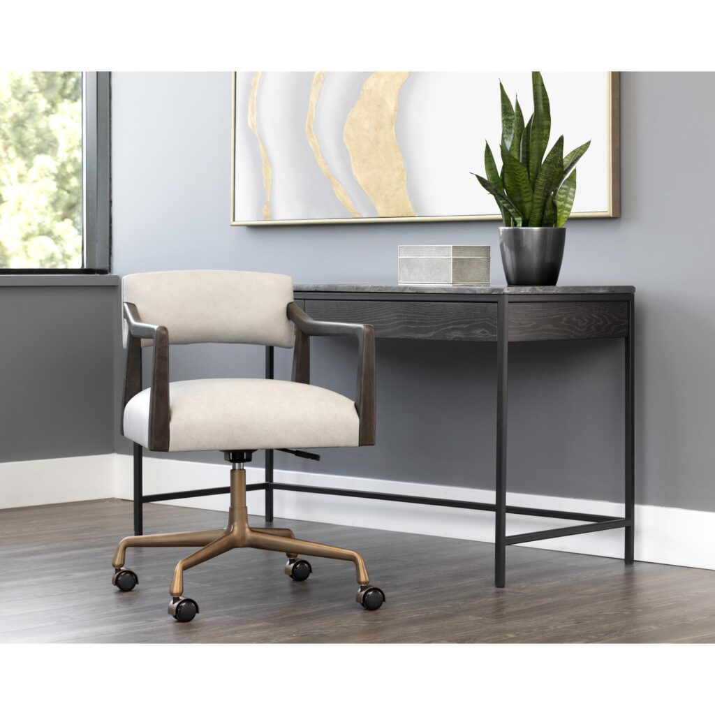 Keagan Office Chair - Saloon Light Grey Leather - Image 5