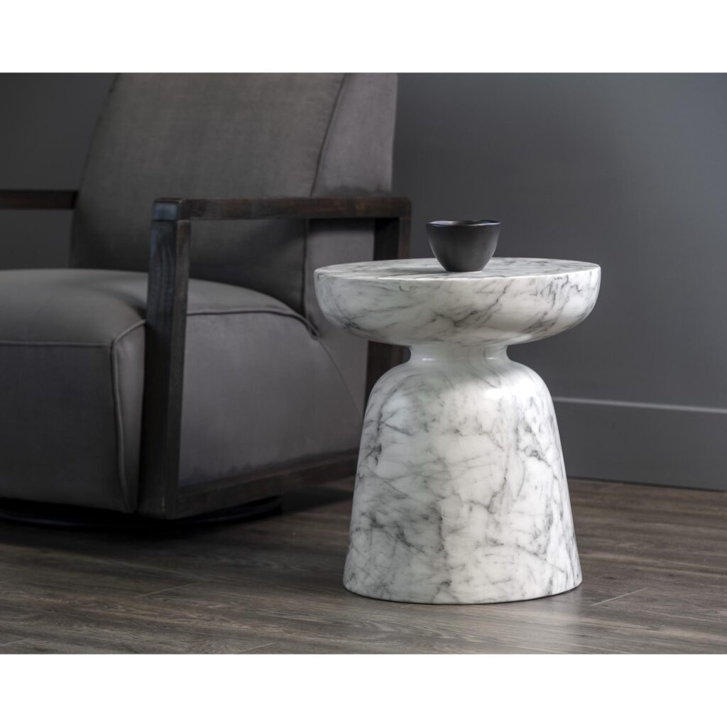 Lucida End Table - Marble Look - White - Image 4