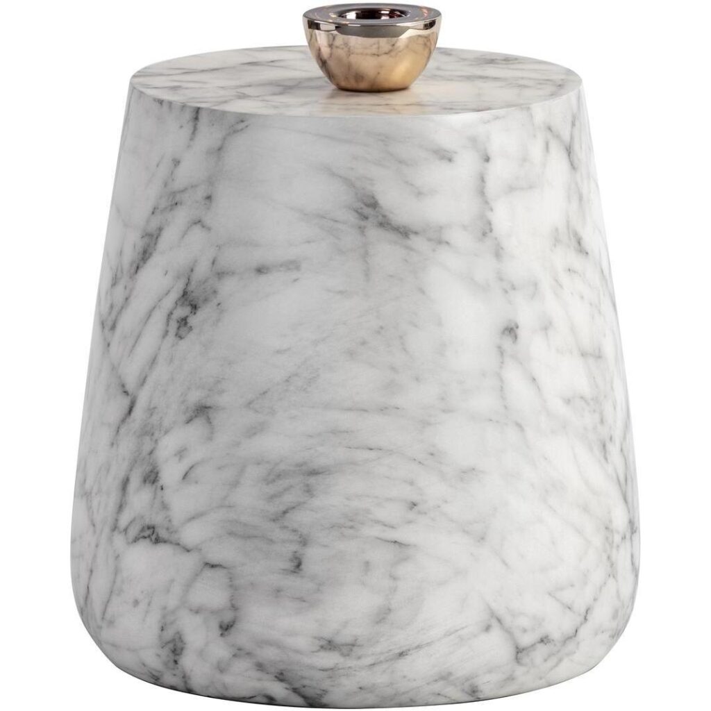 Aries Side Table - Marble Look - White