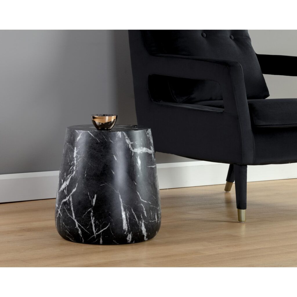 Aries Side Table - Marble Look - Black - Image 3