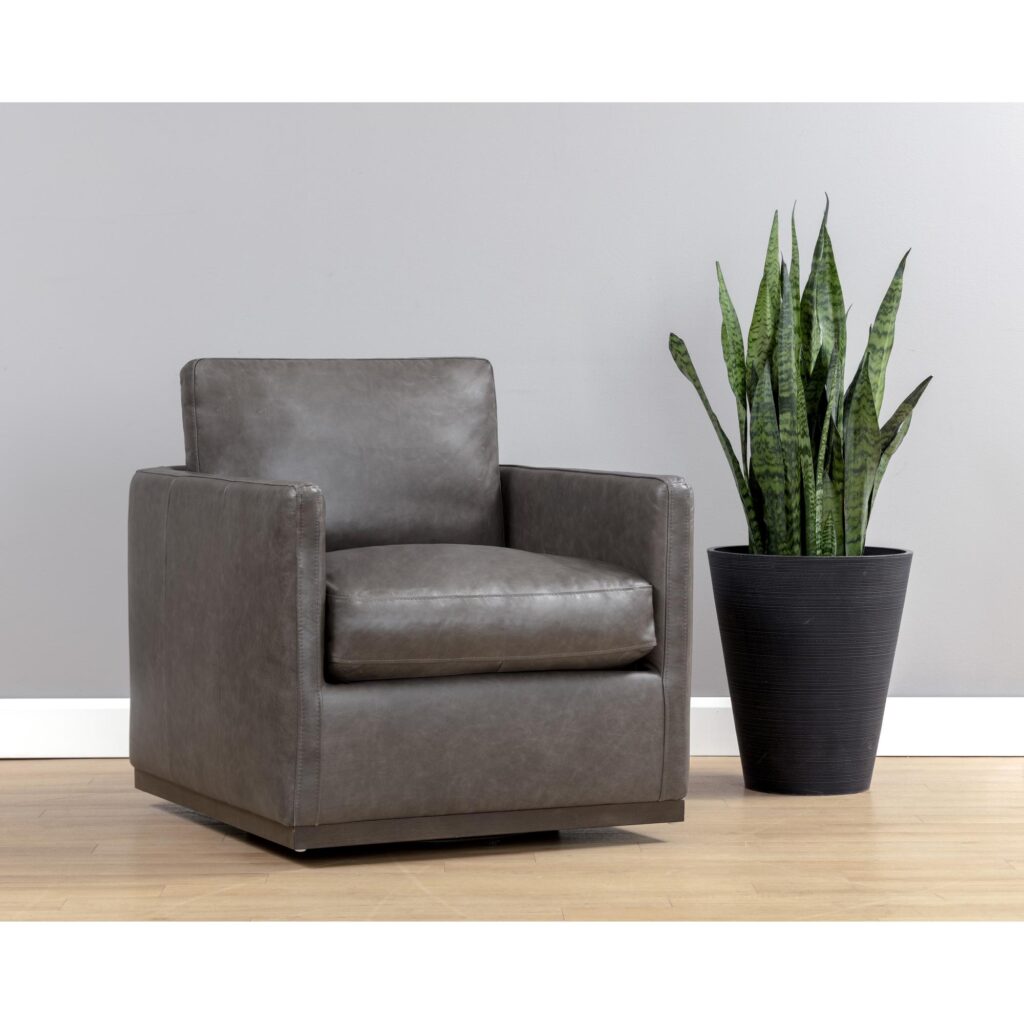 Portman Swivel Lounge Chair - Marseille Concrete Leather - Image 5