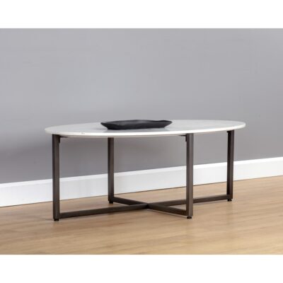 Kiara Coffee Table - Oval 106523 106523 KIARA COFFEE TABLE GUN METAL WHITE MARBLE 5