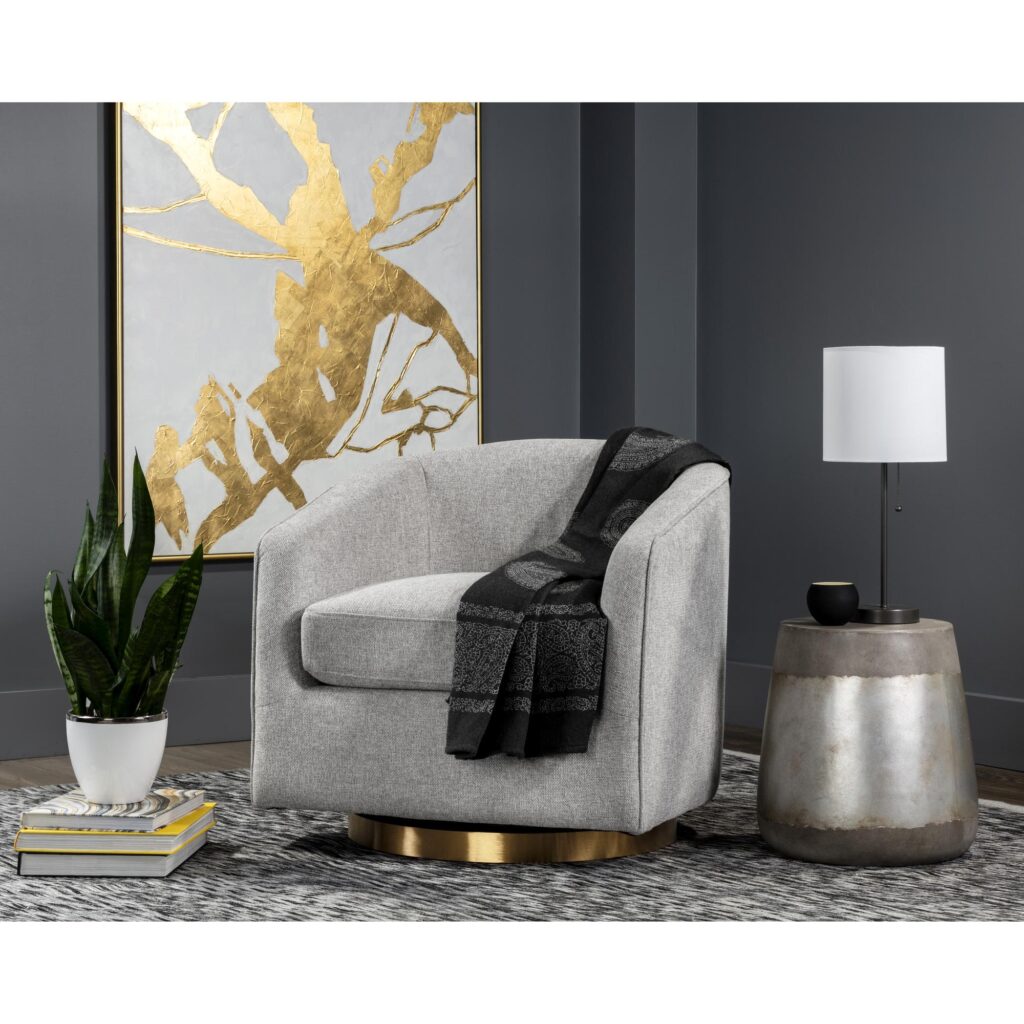 Hazel Swivel Lounge Chair - Gold - Belfast Heather Grey - Image 9