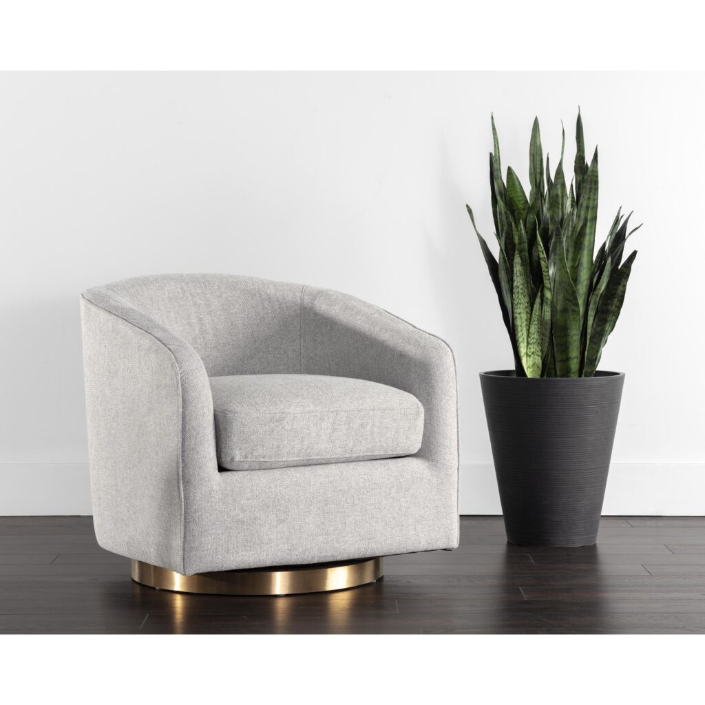 Hazel Swivel Lounge Chair - Gold - Belfast Heather Grey - Image 5