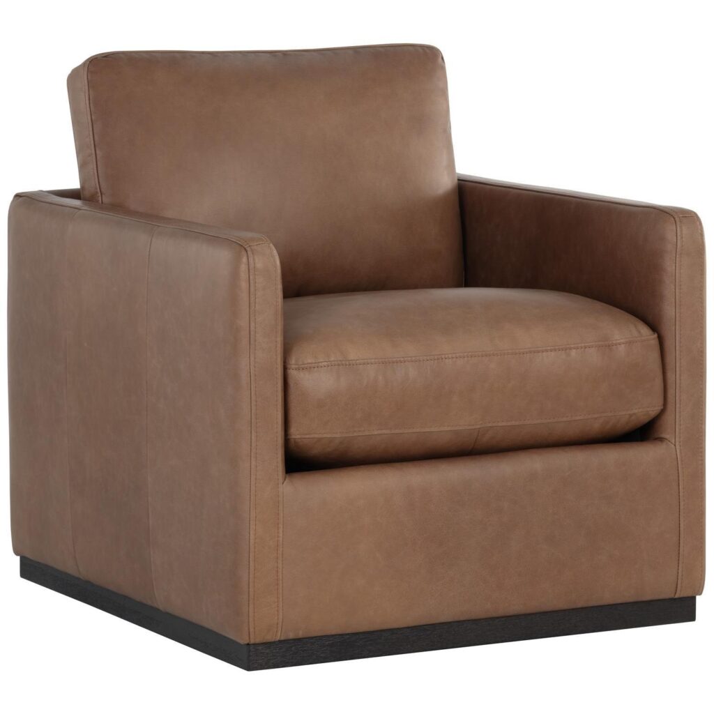 Portman Swivel Lounge Chair - Marseille Camel Leather