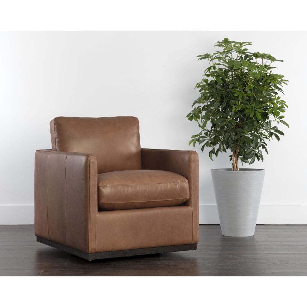 Portman Swivel Lounge Chair - Marseille Camel Leather - Image 5