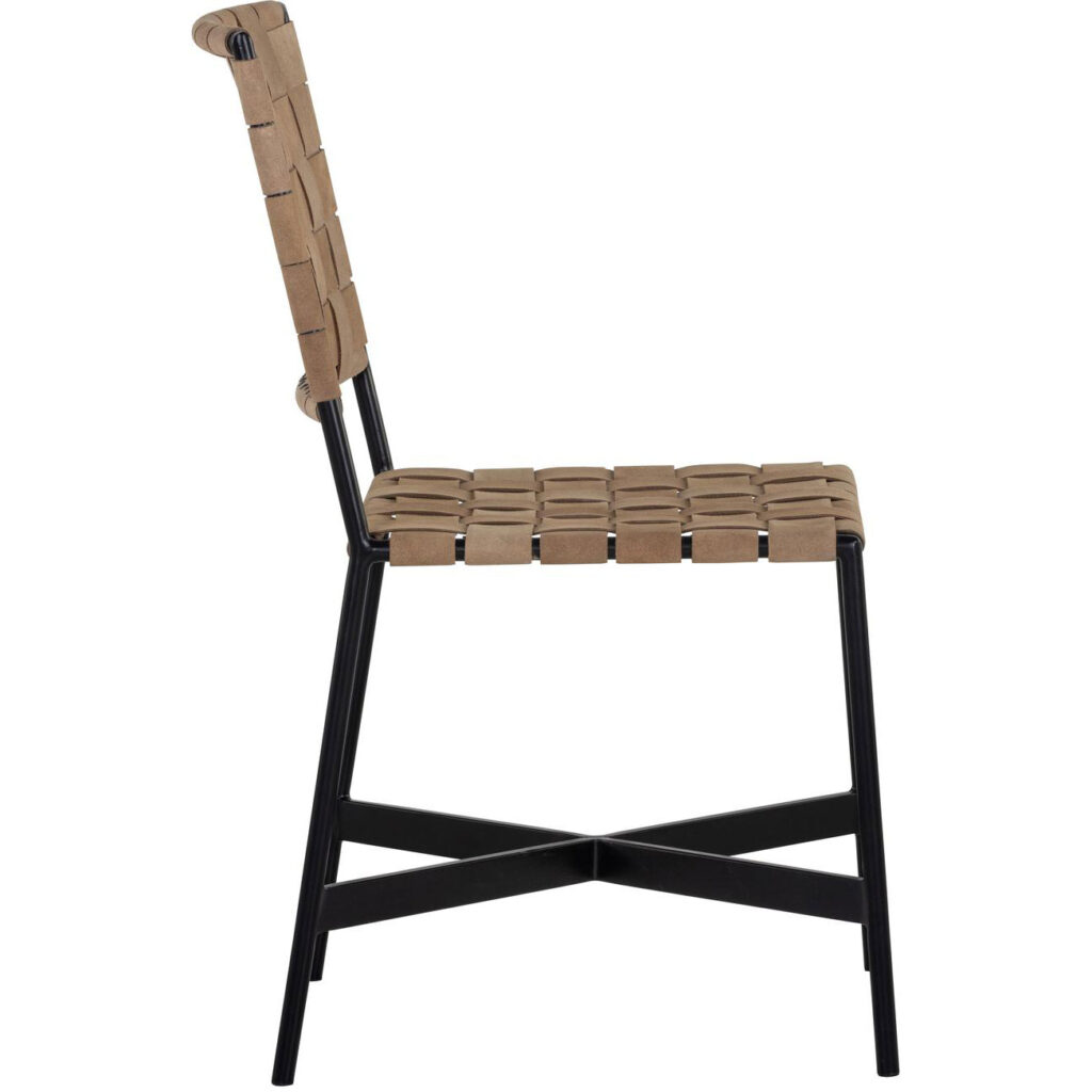 Omari Dining Chair - Suede Light Tan Leather - Image 2