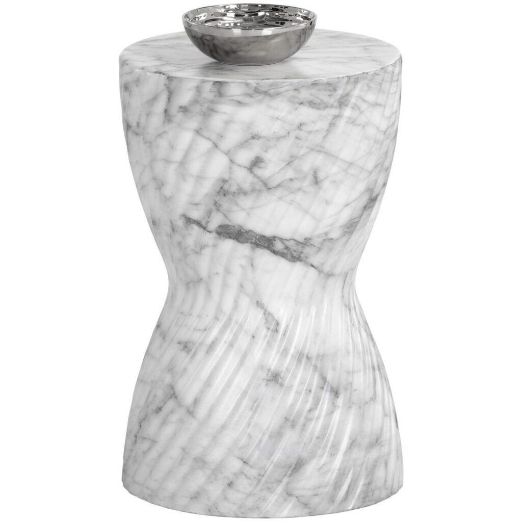 Cara End Table - Marble Look - White