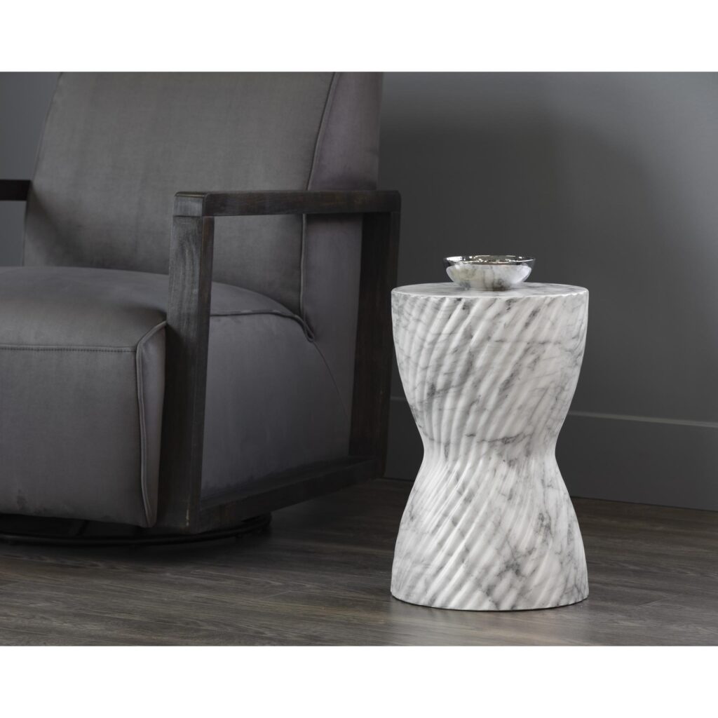 Cara End Table - Marble Look - White - Image 4