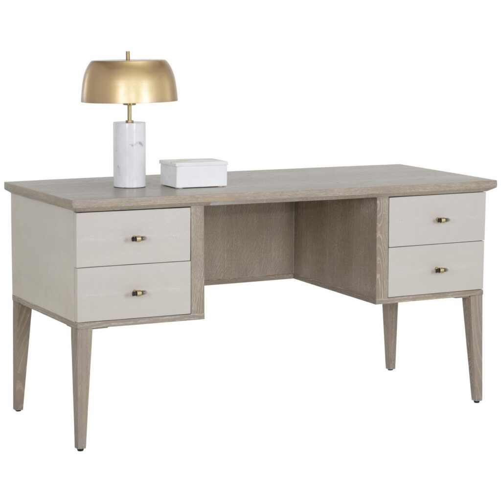 Pattinson Desk - White Ceruse - Oyster Shagreen