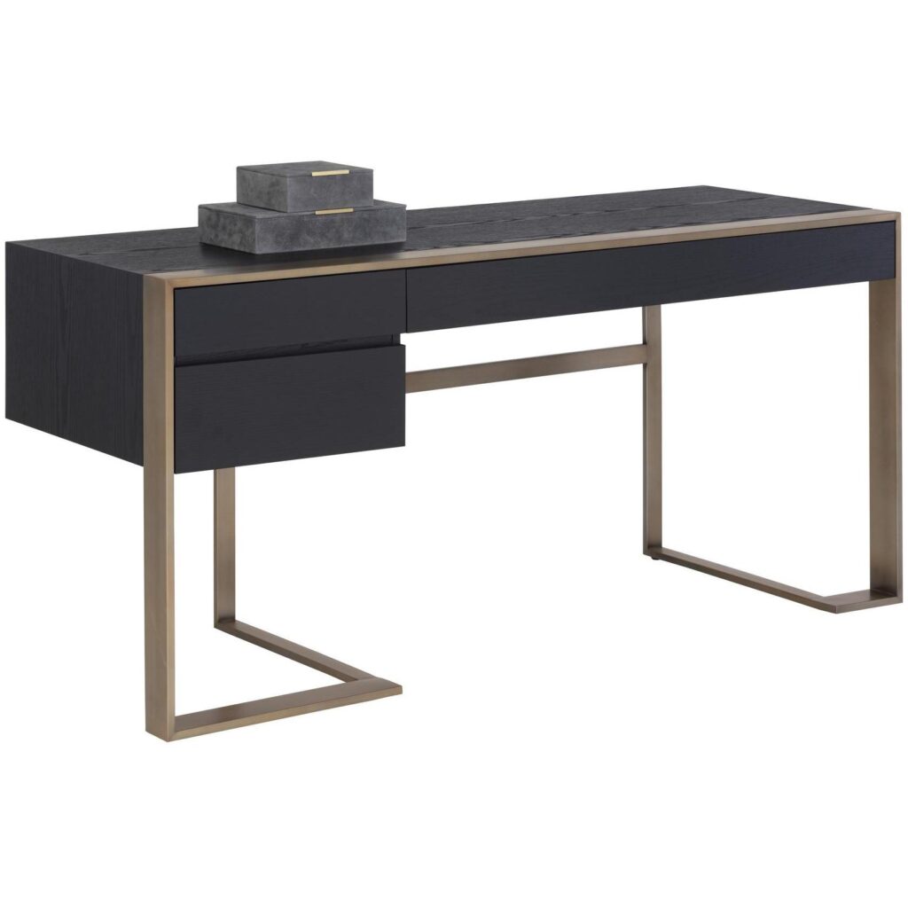 Dalton Desk - Antique Brass - Black