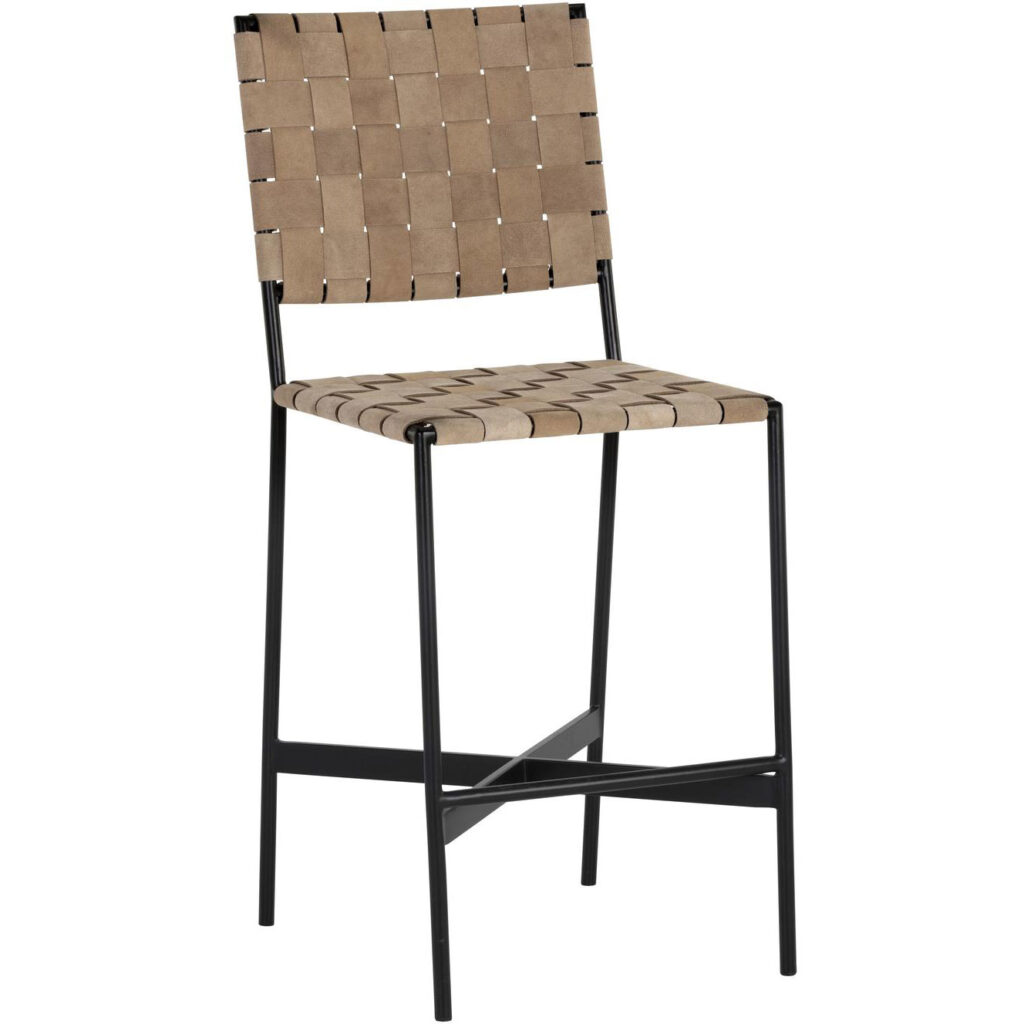 Omari Counter Stool - Suede Light Tan Leather