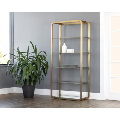 Ambretta Bookcase - Large - Gold / Clear 107074 107074 AMBRETTA BOOKCASE LARGE GOLD CLEAR GLASS 5