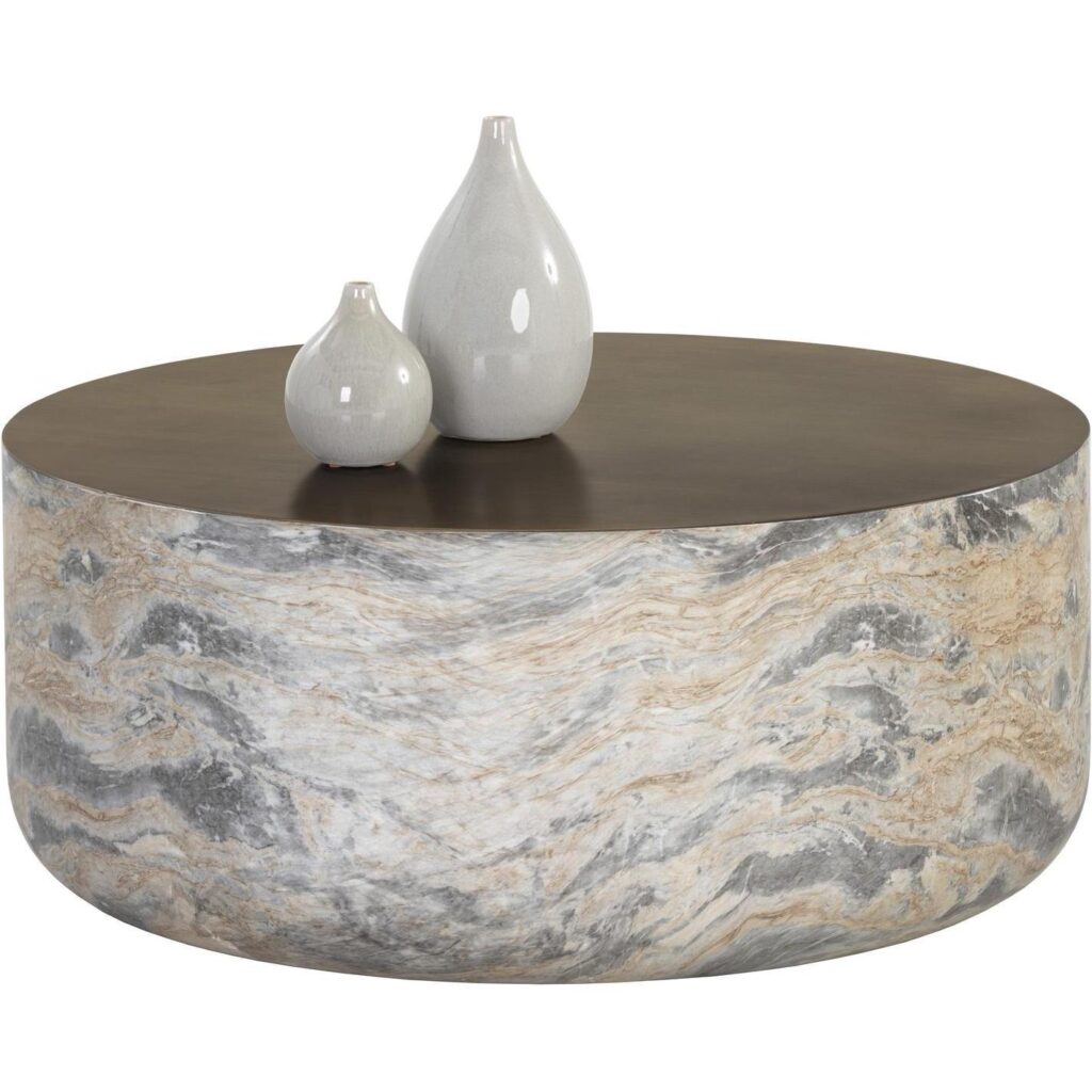 Diaz Coffee Table - Marble Look - Antique Brass