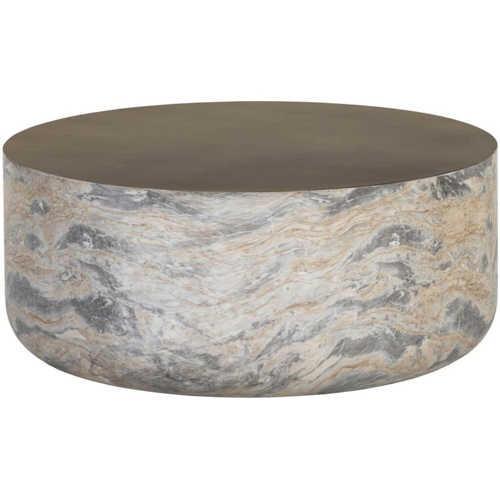 Diaz Coffee Table - Marble Look - Antique Brass - Image 2