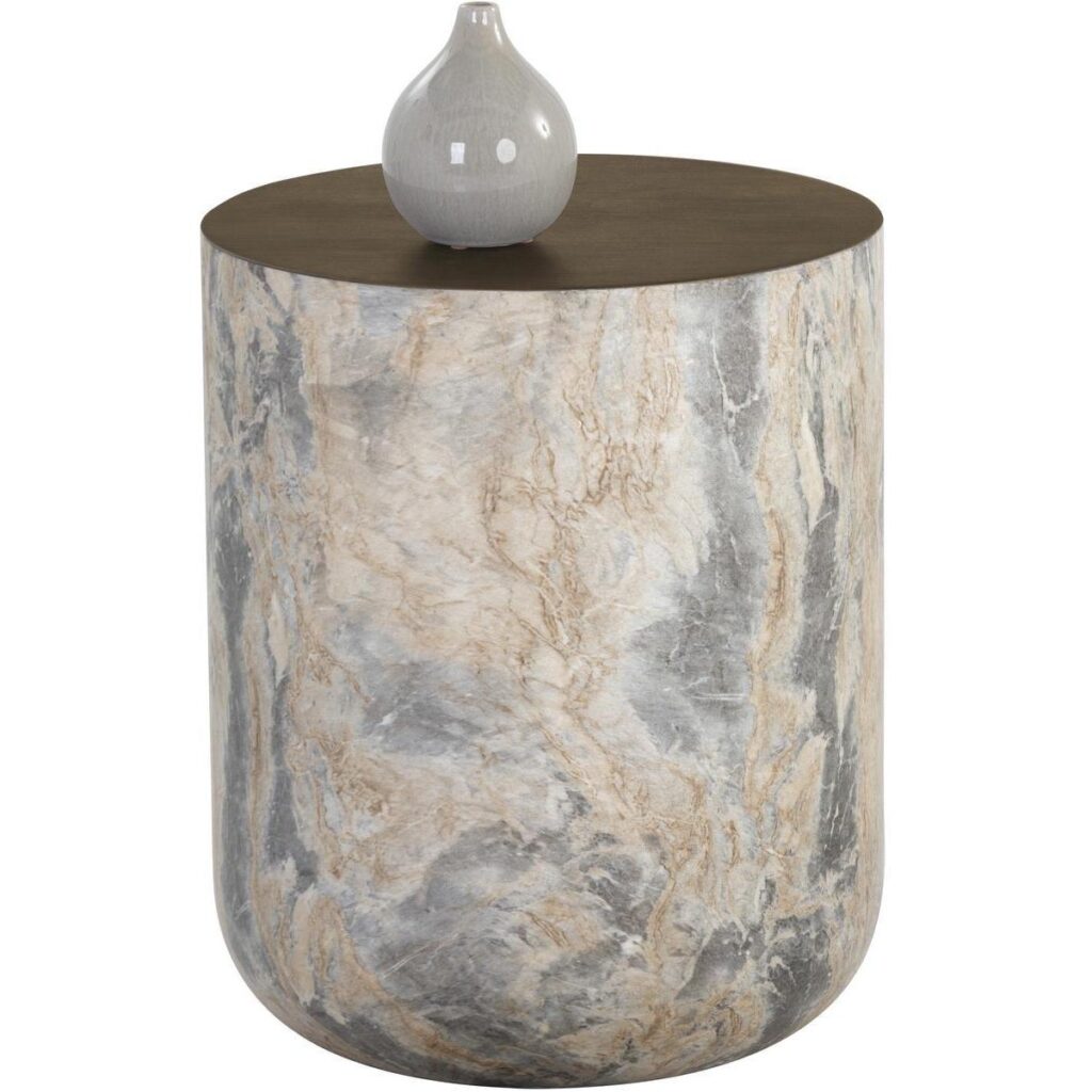 Diaz End Table - Marble Look - Antique Brass