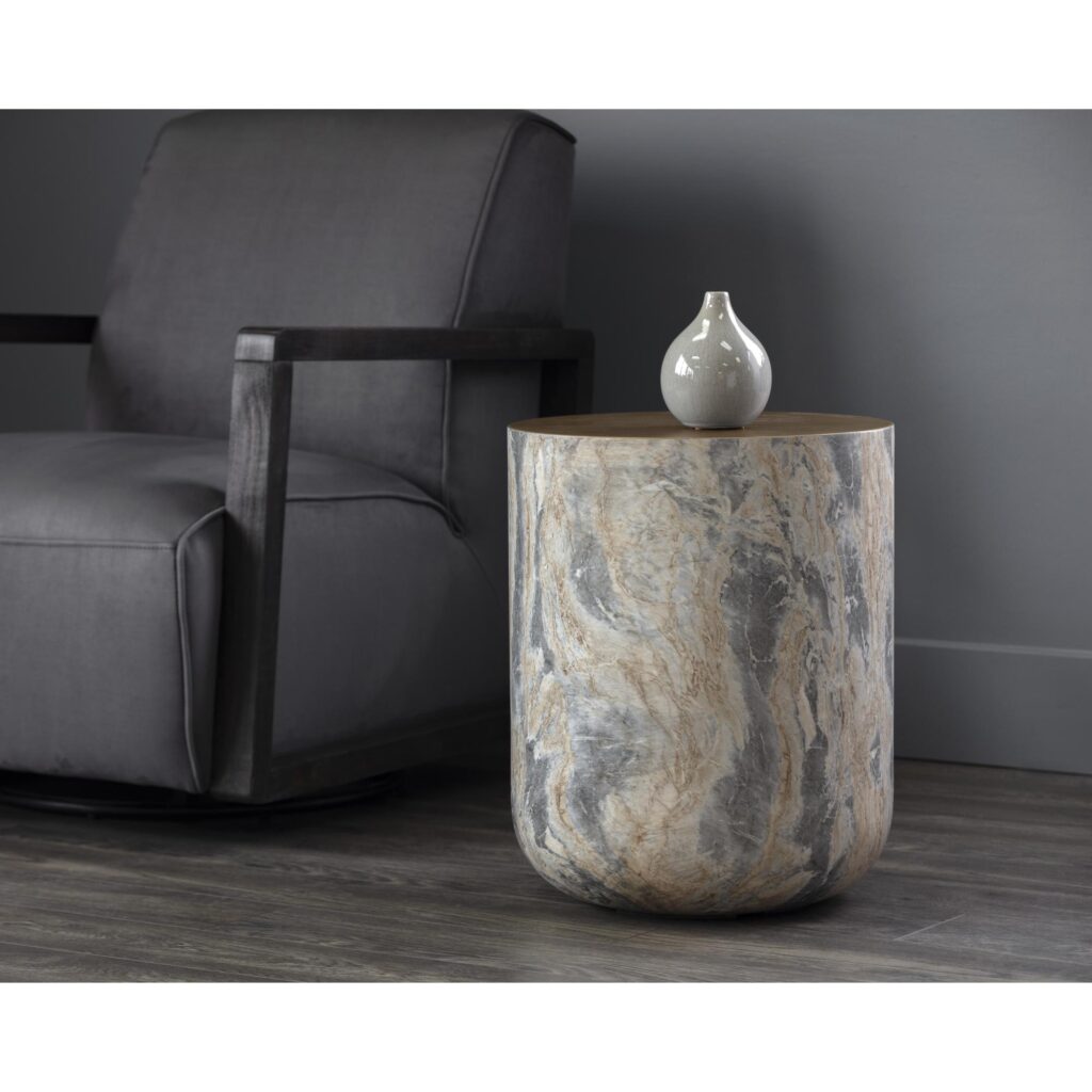 Diaz End Table - Marble Look - Antique Brass - Image 4