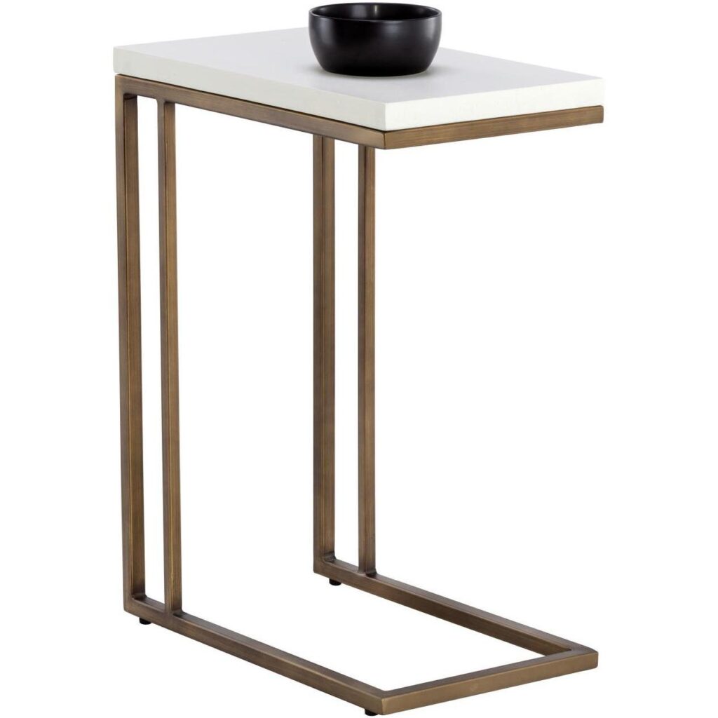 Sawyer End Table - Antique Brass - White