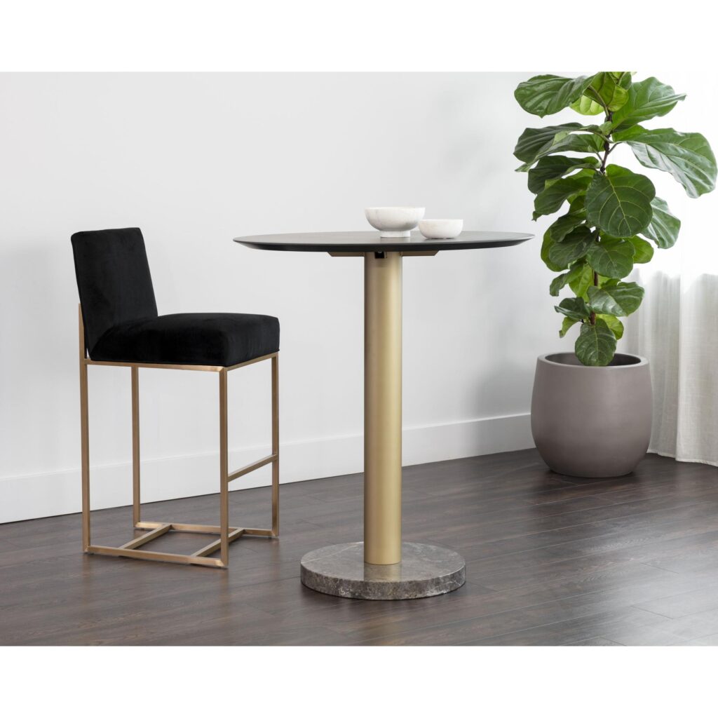 Monaco Bar Table - Gold - Grey Marble / Charcoal Grey - Image 3