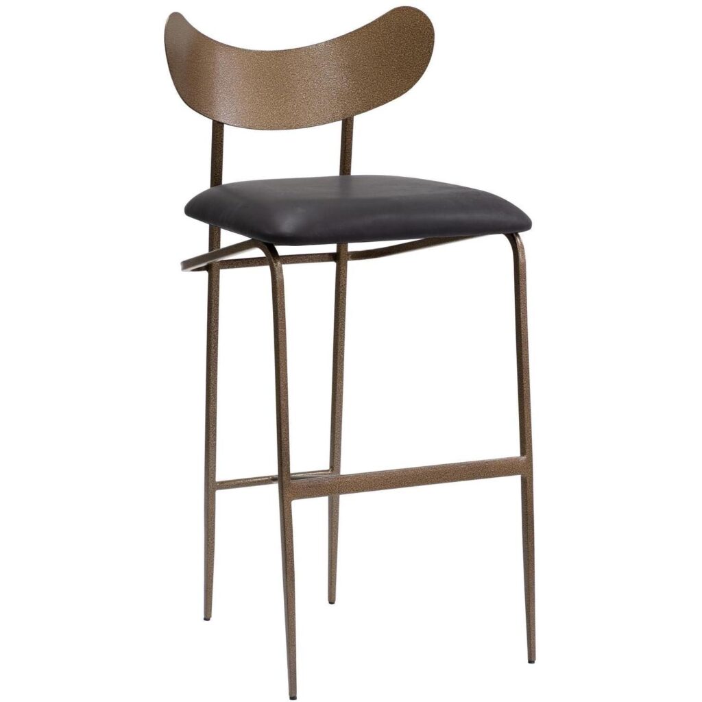 Gibbons Barstool - Antique Brass - Charcoal Black Leather