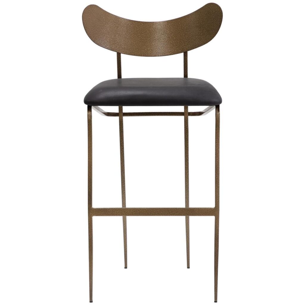 Gibbons Barstool - Antique Brass - Charcoal Black Leather - Image 2