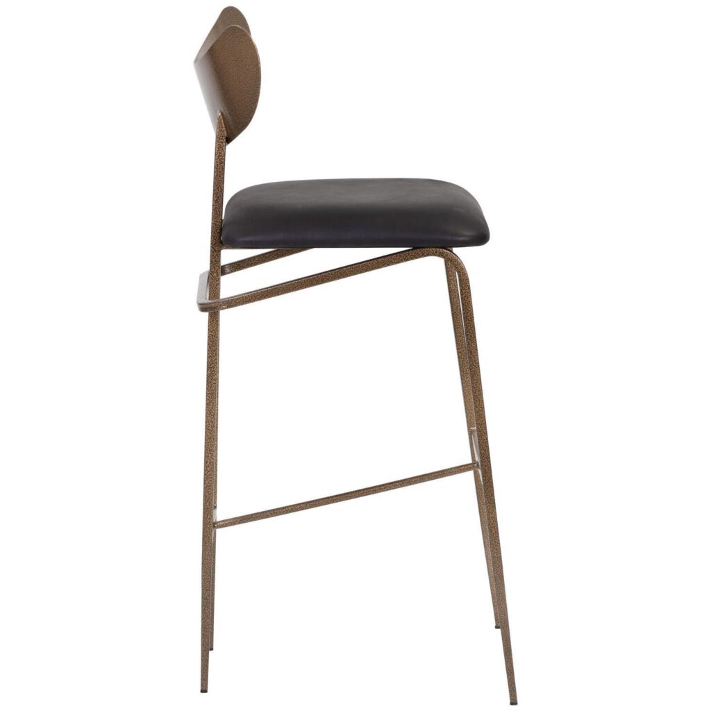 Gibbons Barstool - Antique Brass - Charcoal Black Leather - Image 3