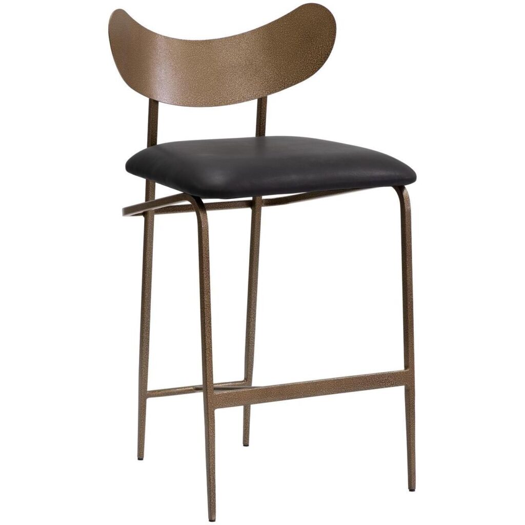 Gibbons Counter Stool - Antique Brass - Charcoal Black Leather