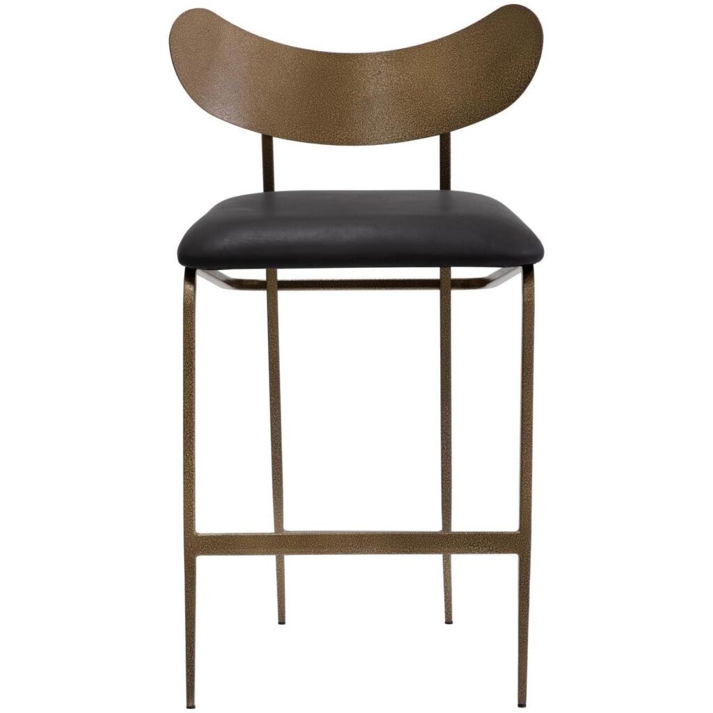 Gibbons Counter Stool - Antique Brass - Charcoal Black Leather - Image 2