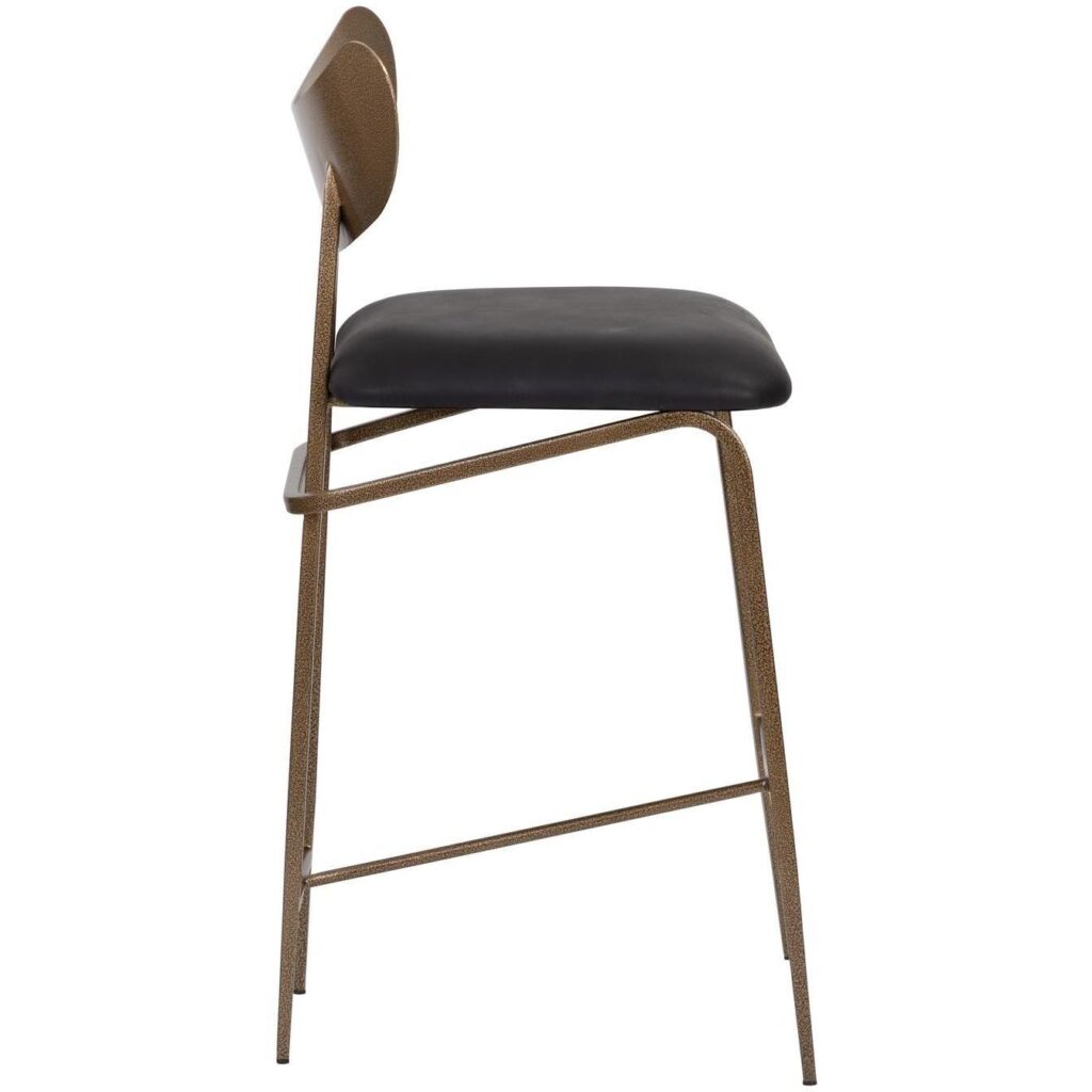 Gibbons Counter Stool - Antique Brass - Charcoal Black Leather - Image 3