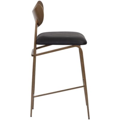 Gibbons Counter Stool - Antique Brass - Charcoal Black Leather 110367 110367 GIBBONS COUNTER STOOL ANTIQUE BRASS CHARCOAL BLACK LEATHER 2